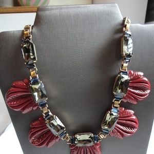 J Crew Lucite Leaf and Crystal Necklace